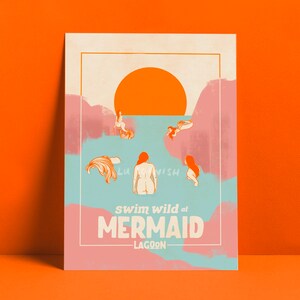 Swim Wild at Mermaid Lagoon Art Print  | Cold Water Swimmer | Cornish Art | Colourful Wall Decor | Sea Fantasy Ocean Nautical Print