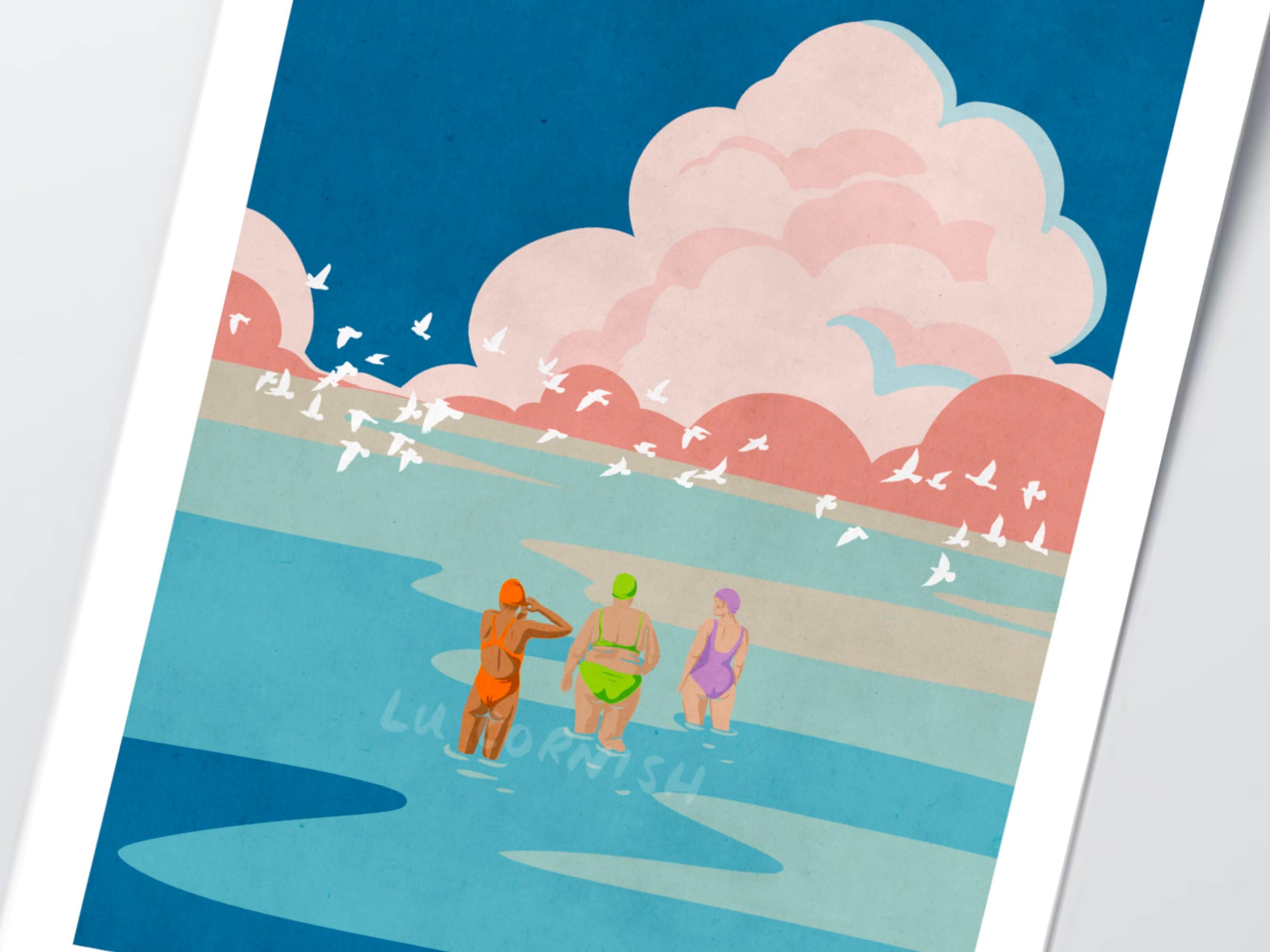 Swim Buddies Art Vintage Ocean Art Cold Water Swim Club Etsy