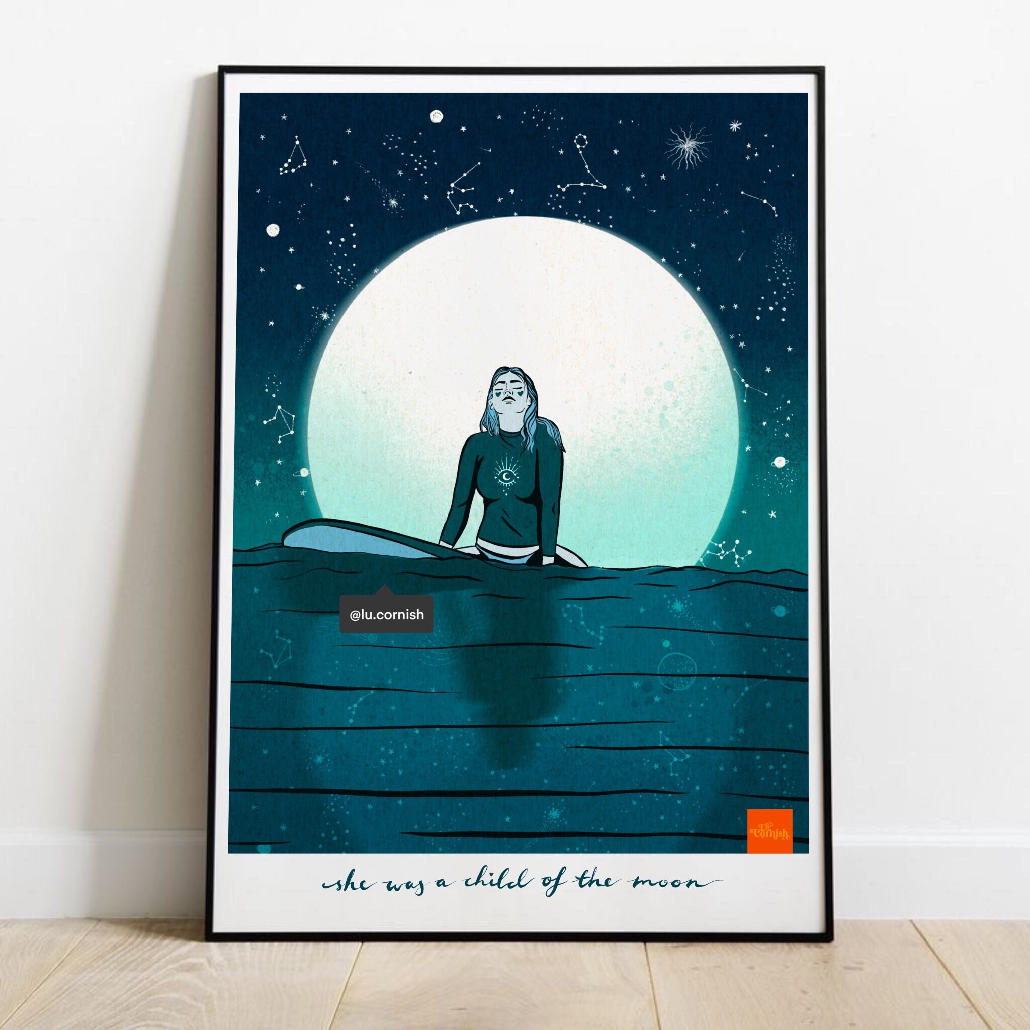 Moonlight Ocean Art Print Triptych Wild Swimming Art Cold Water