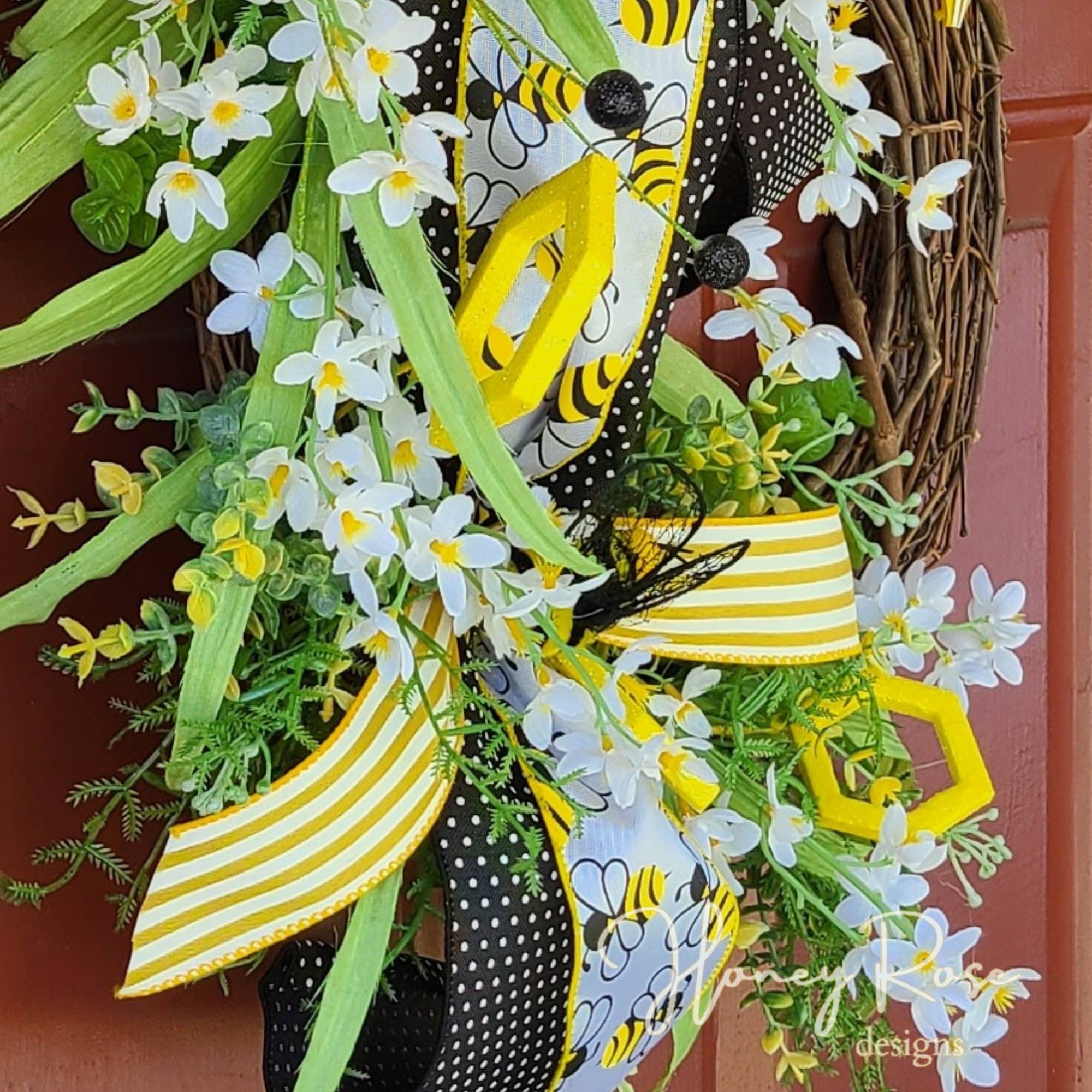 Honey Bee Spring Grapevine Wreath for Front Door With Flowers ...