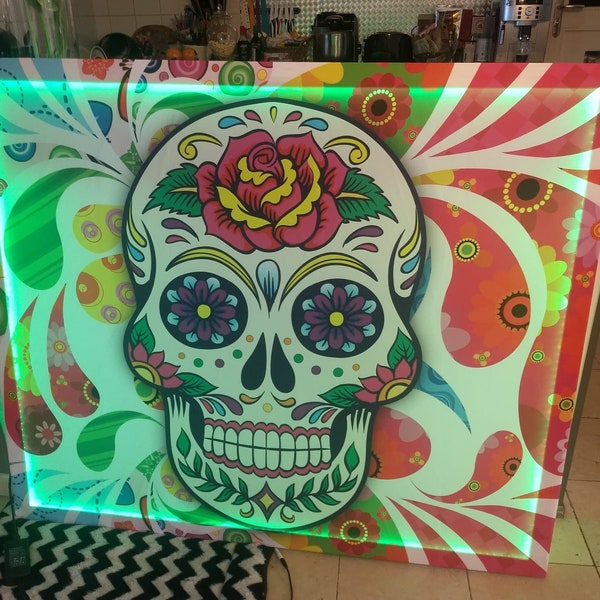 Tableau lumineux "Calavera" toile pré-imprimer