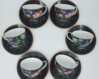 ESPRESSO CUP, Cup and Saucer Black, Porcelain Cup Set, Handmade Coffee Cups, Espresso Lover Gift, Design Cup, Set of 6