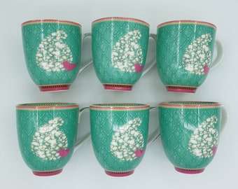 GREEN COFFEE MUG, Unique Mug, Pottery Mug Handmade, Porcelain Coffee Cup, Tea Mugs, Coffee Lover Gift, Housewarming Gift, 6 Pcs