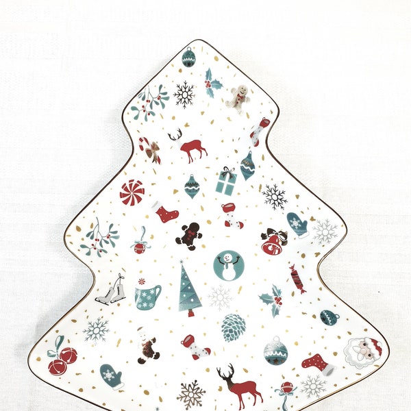 CHRISTMAS TRAY – Serving Tray – Tree Shape Tray – Porcelain Tree Platter – White Tree Dish/Plate – Christmas Serving Dish – Christmas Gift