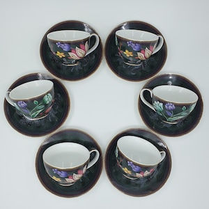 ESPRESSO CUP, Cup and Saucer Black, Porcelain Cup Set, Handmade Coffee Cups, Espresso Lover Gift, Design Cup, Set of 6 image 1