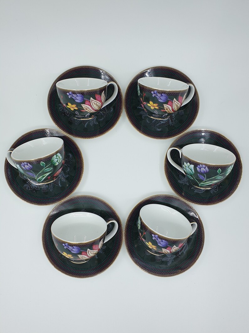 ESPRESSO CUP, Cup and Saucer Black, Porcelain Cup Set, Handmade Coffee Cups, Espresso Lover Gift, Design Cup, Set of 6 image 1