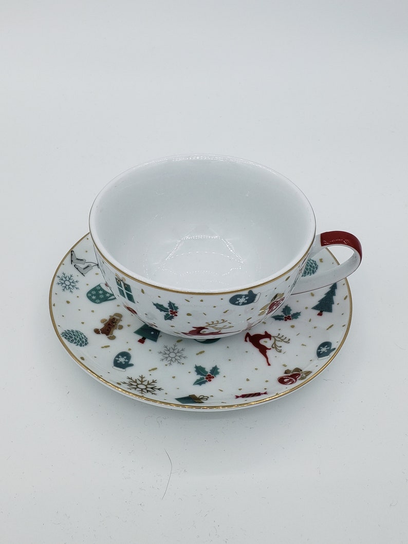 CHRISTMAS TEAPOT Tea Gift Set Tea for One Teapot & Cup Porcelain White Teapot Tea Lovers Gift Christmas Decor New Home Gift image 4