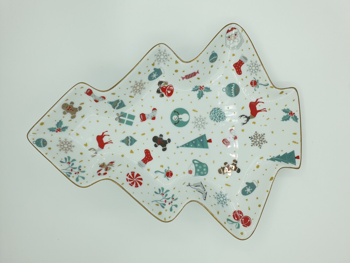 CHRISTMAS TRAY Serving Tray Tree Shape Tray Porcelain Tree Platter