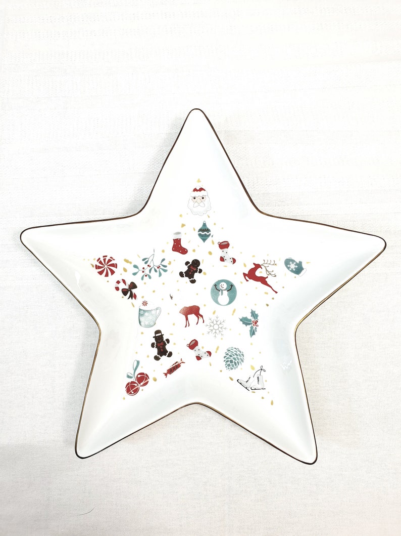 CHRISTMAS TRAY Serving Tray Star Shape Tray Porcelain Star Platter White Star Dish/Plate Christmas Serving Dish Christmas Gift image 1