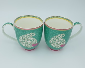 DESIGN MUG in Pair, Unique Pottery Handmade Coffee Lover Mug, Porcelain Tea Cup, Mug for Couple, Set of 2 Coffee Mugs, Green Colour