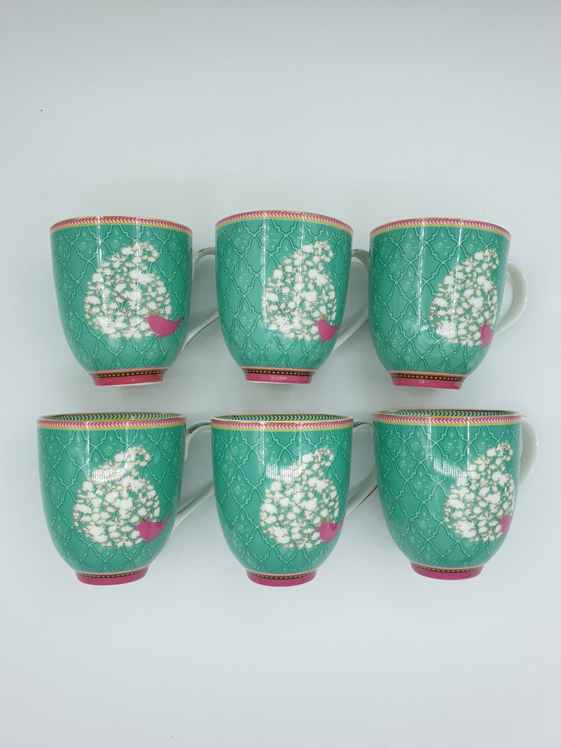 GREEN COFFEE MUG, Unique Mug, Pottery Mug Handmade, Porcelain Coffee Cup, Tea Mugs, Coffee Lover Gift, Housewarming Gift, 6 Pcs image 1
