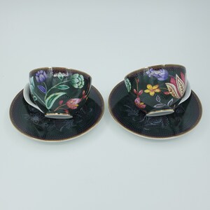 TASSE ESPRESSO, tasse et soucoupe noires, ensemble de tasses en porcelaine, tasses à café faites à la main, cadeau pour amateur despresso, cadeau de mariage de pendaison de crémaillère, ensemble de 2 image 7