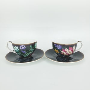 TASSE ESPRESSO, tasse et soucoupe noires, ensemble de tasses en porcelaine, tasses à café faites à la main, cadeau pour amateur despresso, cadeau de mariage de pendaison de crémaillère, ensemble de 2 image 1