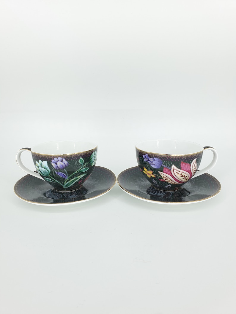 TASSE ESPRESSO, tasse et soucoupe noires, ensemble de tasses en porcelaine, tasses à café faites à la main, cadeau pour amateur despresso, cadeau de mariage de pendaison de crémaillère, ensemble de 2 image 1