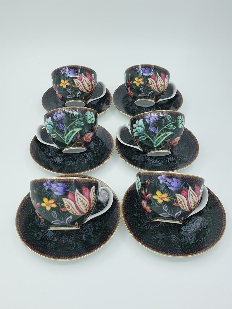 ESPRESSO CUP, Cup and Saucer Black, Porcelain Cup Set, Handmade Coffee Cups, Espresso Lover Gift, Design Cup, Set of 6 image 8