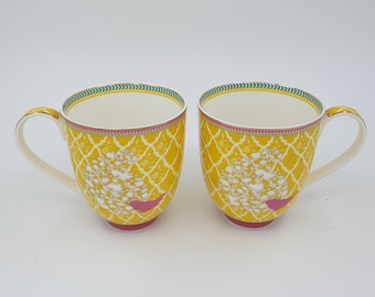 DESIGN MUG in Pair, Unique Pottery Handmade Coffee Lover Mug, Porcelain Tea Cup, Mug for Couple, Set of 2 Coffee Mugs, Yellow Colour