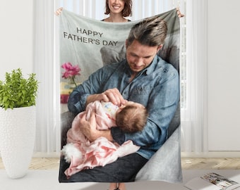 Personalized Photo Blanket, First Father's Day Gift for Dad
