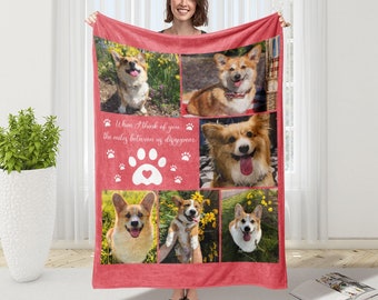 Custom Dog Blanket Using Pet Photo with Text Custom Blanket Personalized Dog Blankets Dog Loss Gift Paw Print Blanket Custom Retro Blanket