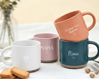 Personlig stengodsmugg för mamma, graverad keramikmugg med din text, kaffemugg, jubileumsmuggpresent till mors dag, brudtärnepresent