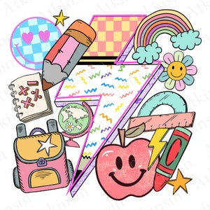 Retour à l'école doodles png, téléchargement de conception numérique, conception éclair, cartable png, retour à l'école de la maternelle, livre png, crayon png