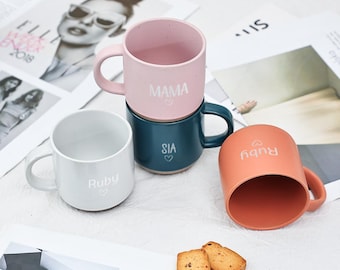 Personlig keramisk mugg med din text, graverad kaffekopp, anpassad mugg för mamma, familjepresent, julklappsidéer, mammamugg