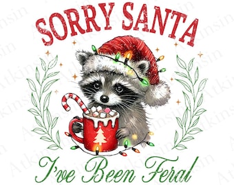 Sorry Santa I've Been Feral Png, Digital Design Download, Christmas Raccoon Png, Cute Christmas Hoodie png, Sublimation Design, Dtf, Gift