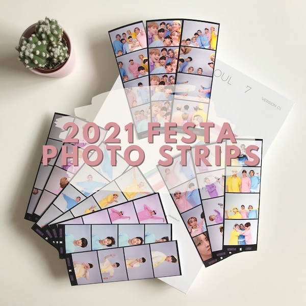 2021 Festa 4-geschnittene Fotostreifen mit Freebies und Fotokarten | Kpop Fotostreifen, Lesezeichen | Minkookieprints