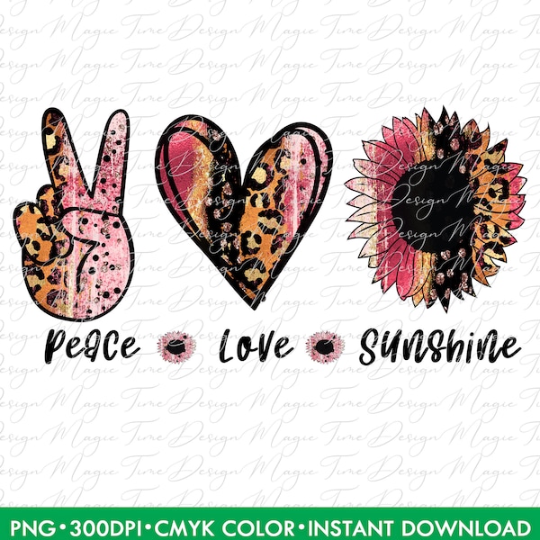 Peace Love Sunshine Sublimation Design PNG Digital Download, Rosegold Sunflower leopard, Peace Love PNG Digital File