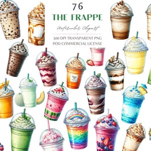 Tasse à café Clipart, Clipart Frappe aquarelle, Frappe aquarelle et Smoothie Journal Stickers Clipart Bundle, POD licence commerciale PNG