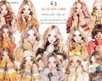 Autumn Girl Watercolor Clipart: Cozy Sweater PNG (Digital Download)