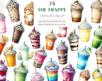 Clipart aquarel frappe koffiedrank: smoothiedagboekstickers (PNG, commerciële licentie)
