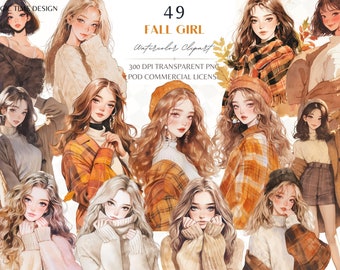 Fall Girl Clipart,Sweater Girl Clipart,Girly Winter Vibes,Cozy Fall Watercolor Clipart,That Girl Planner Sticker Decor,Fall Sublimation PNG