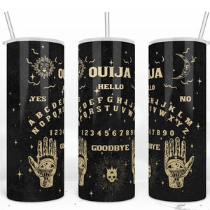 Tablero Ouija, Spirit Boardon Black Velvet, Witchy 20 oz Skinny Tumbler Wrap, Warped Design, Halloween Sublimation Design Descargar PNG