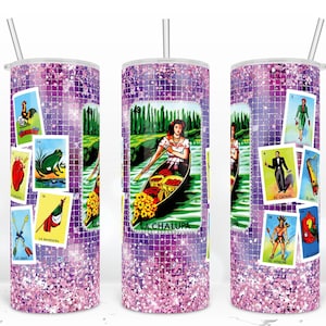 La Chalupa de Loteria Cards Tumbler, vaso mexicano, envoltura de vaso flaco de 20 oz, diseño deformado, diseño de sublimación Descargar PNG