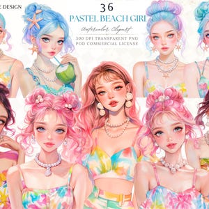 Pastel strandmeisje, zomermode meisje aquarel, junk Journal collage kunst, That Girl planner scrapbooking digitale sticker sticker clipart png