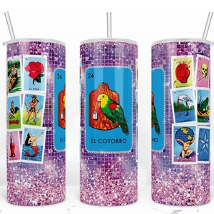 El Cotorro z Loteria Cards Tumbler, Mexican Tumbler, 20 oz Skinny Tumbler Wrap, Warped Design, Sublimacja Design Pobierz PNG