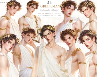 Clipart aquarelle dieu grec : couronne de lauriers dorée, album de coupures PNG (téléchargement numérique)