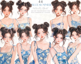 Clipart Floral Messy Bun Girl PNG : Stickers aquarelle pour journal indésirable (téléchargement numérique)