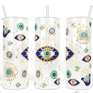 EVIL EYE,Eye of Protection,Turkish Nazar Eye Blue Gold 20 oz Skinny Tumbler Wrap, Warped Design, Sublimation Design Download PNG