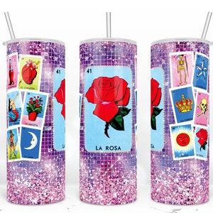 La Rosa de Loteria Cards Tumbler, vaso mexicano, envoltura de vaso flaco de 20 oz, diseño deformado, diseño de sublimación Descargar PNG
