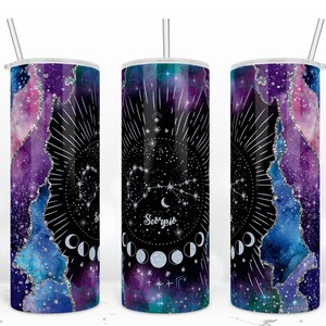 Skorpion Sternzeichen, Sternbild, Astrologie Sternzeichen Karte, 20 oz Skinny Tumbler Wrap, verzogenes Design, Halloween Sublimation Design Download PNG