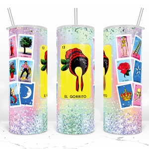El Gorrito de Loteria Cards Tumbler, vaso mexicano, envoltura de vaso flaco de 20 oz, diseño deformado, diseño de sublimación Descargar PNG