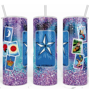 La Estrella de Loteria Cards Tumbler, vaso mexicano, envoltura de vaso flaco de 20 oz, diseño deformado, diseño de sublimación Descargar PNG