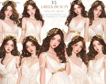 Clipart déesse grecque : couronne de laurier dorée, aquarelle PNG (téléchargement numérique)