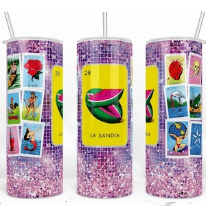 ロテリアカードの La Sandia タンブラー、メキシカンタンブラー、20 オンススキニータンブラーラップ、ワープデザイン、昇華デザイン PNG をダウンロード