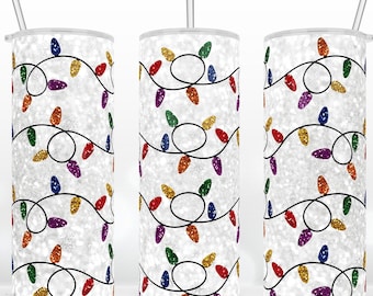 Glittered Christmas Lights,Christmas Lights tumbler,20 oz Skinny Tumbler Wrap, Warped Design, Sublimation Design Download PNG