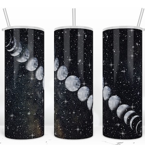 Moon Phase Tumbler Vol.2,Galaxy Stardust Background, 20 oz Skinny Tumbler Wrap, Warped Design, Halloween Sublimation Design Download PNG