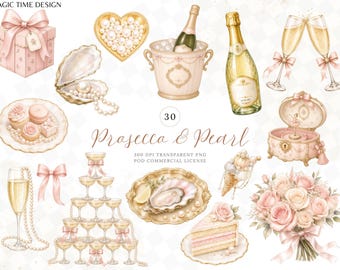 Prosecco och pärla Clipart, bruddusch Champagne, svensexa