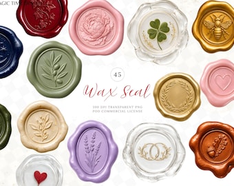 Wax Seal Clipart PNG: Vintage Floral Wedding Seal Graphics (Digital Download)