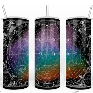 Mapa de estrellas, tabla de constelaciones del arco iris, mapa del zodiaco de astrología, envoltura de vaso delgado de 20 oz, diseño deformado, diseño de sublimación Descargar PNG